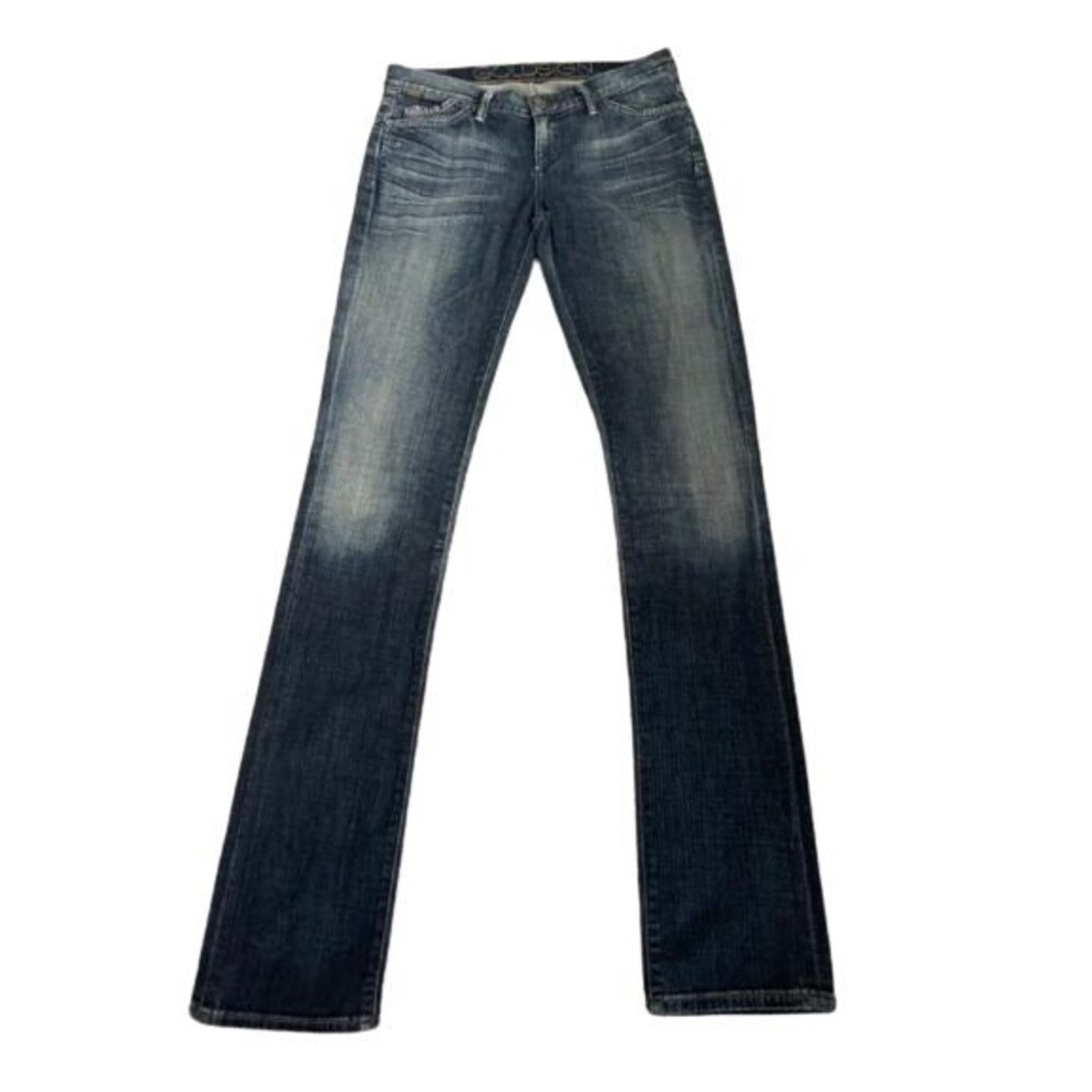 New GOLDSIGN 26 X 34.5" Misfit slim straight blue jeans whiskered distressed